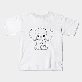 Cute Baby Elephant Animal Outline Kids T-Shirt